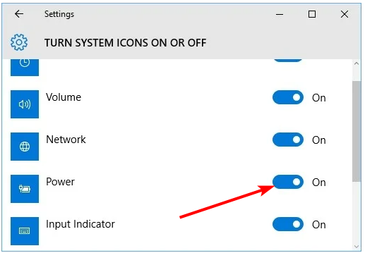 Переключатель включения иконки питания