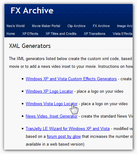 Выбор FX-архива: Windows XP или Vista Logo Creator