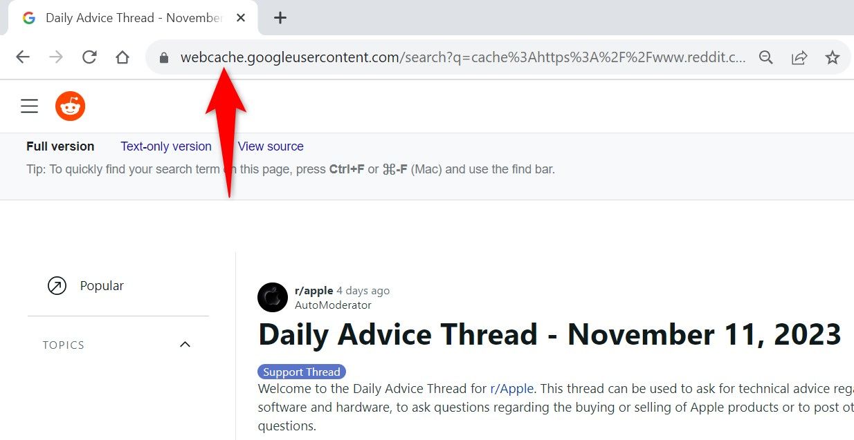 Кешированная версия поста Reddit в Google.