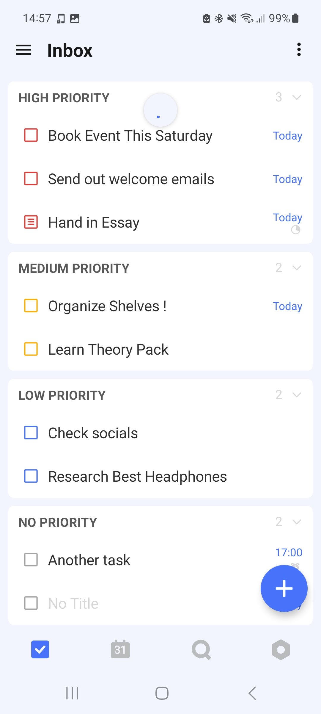 TickTick задачи, сгруппированные по приоритету