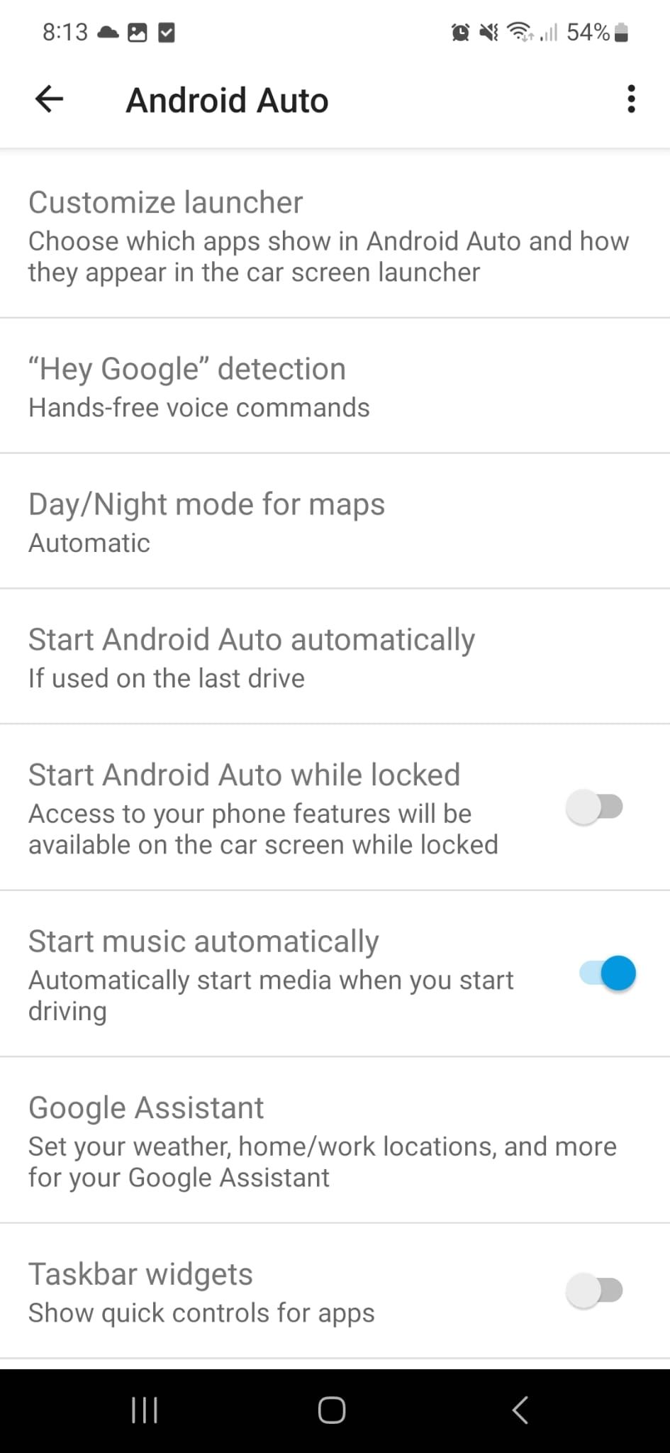 Настройки уведомлений Android Auto