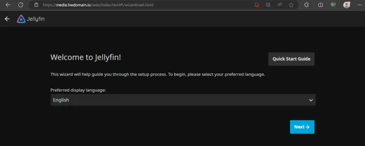 Страница приветствия Jellyfin