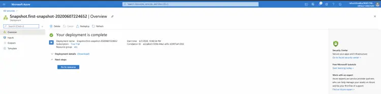 Развёртывание снимка завершено