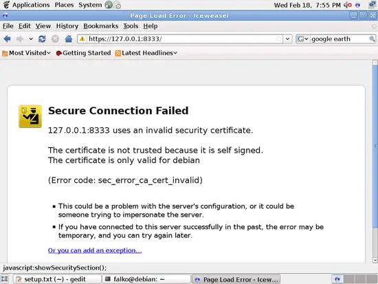 Сообщение браузера о самоподписанном сертификате