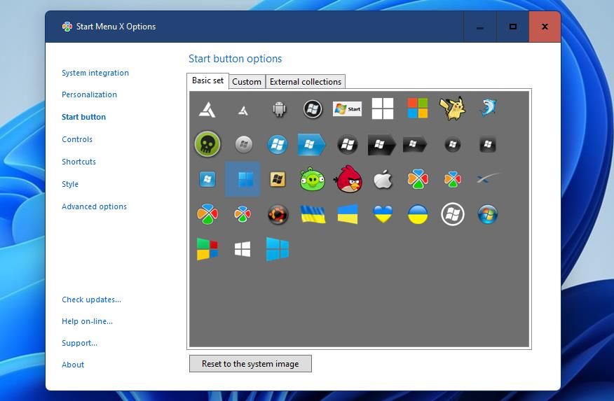 Вкладка «Start button» — выбор иконки Пуск