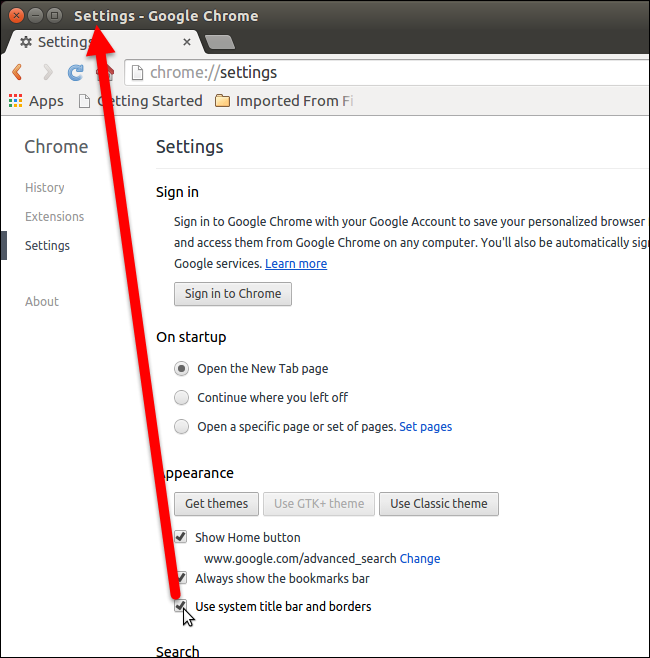 Включение системного заголовка окна в Chrome