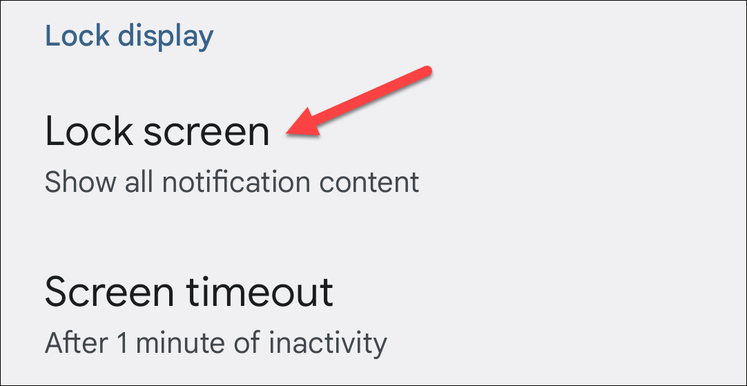 Пункт меню «Экран блокировки» в настройках Pixel