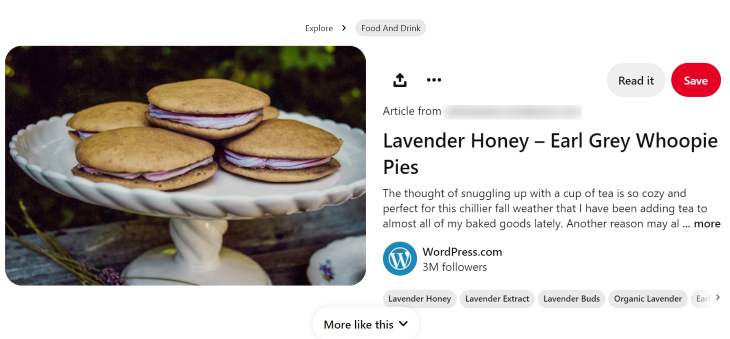 Страница отдельной записи на Pinterest с картинкой и описанием