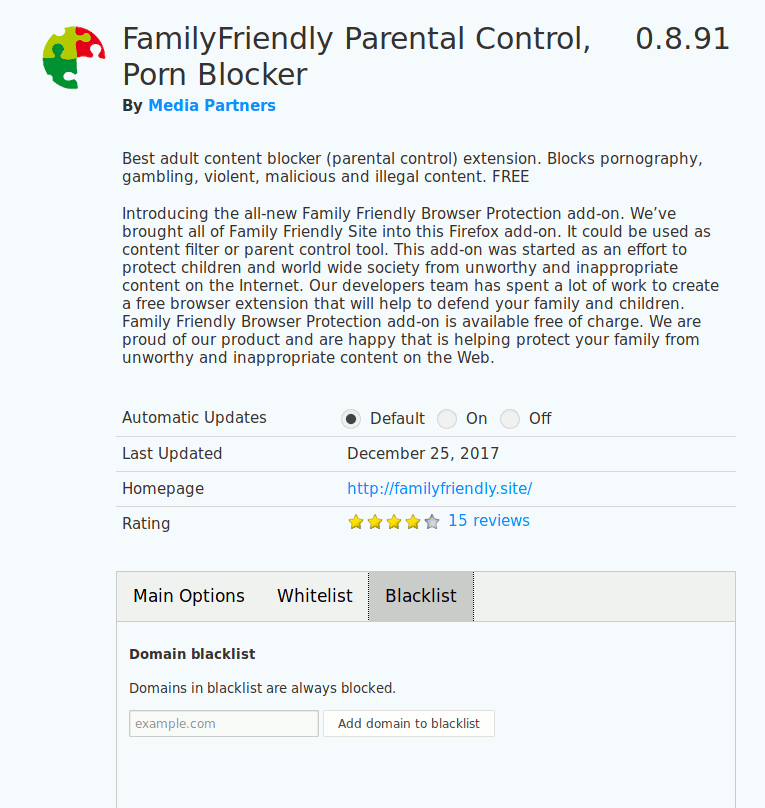 Расширение для Firefox с настройками родительского контроля