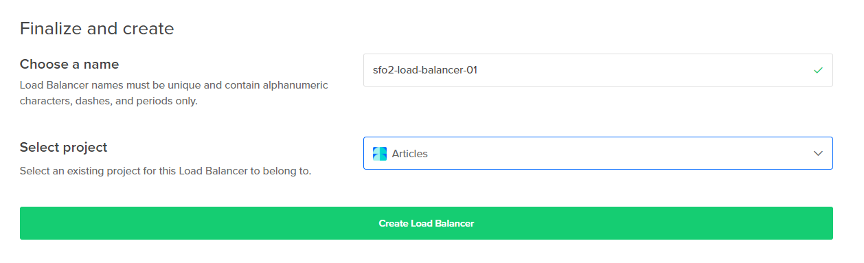 Выберите имя балансировщика и нажмите Create Load Balancer