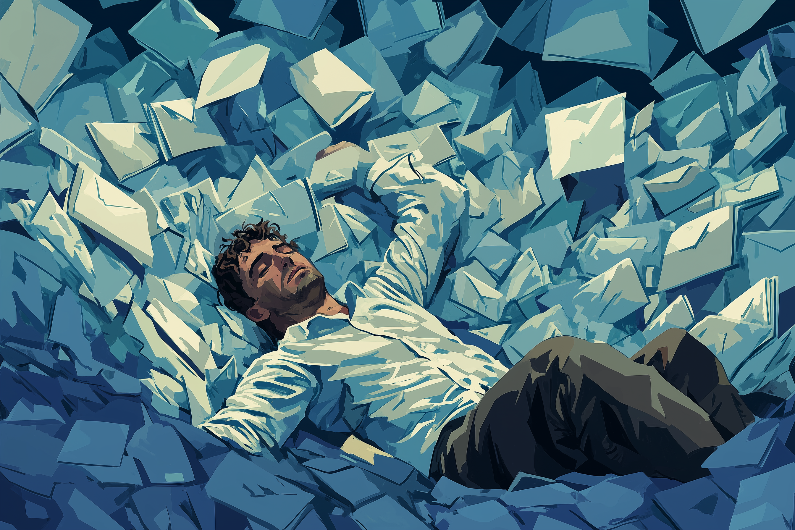 Пиксель-арт: человек под горой конвертов