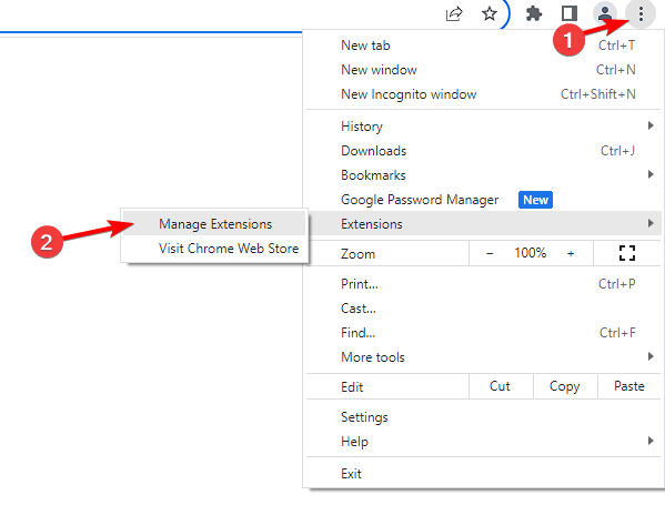 Скриншот страницы управления расширениями в Chrome