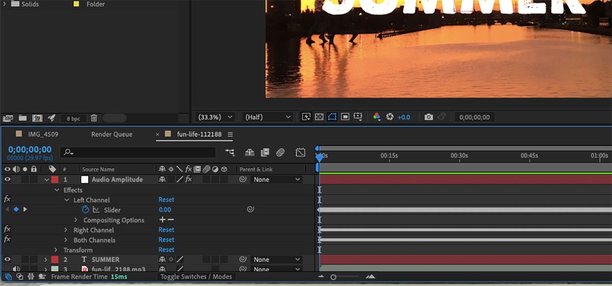 After Effects layers showing Audio Amplitude layer.