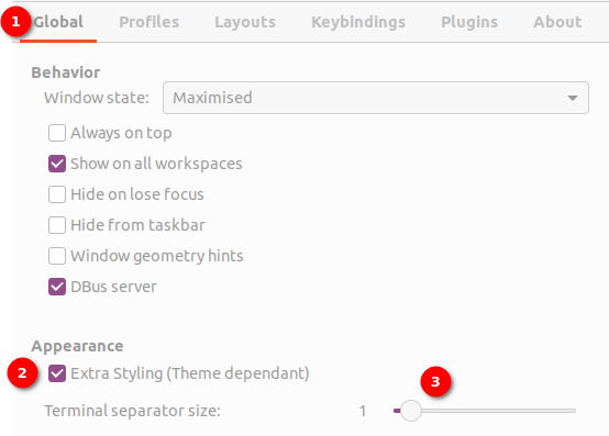 Настройка толщины разделителя в Terminator