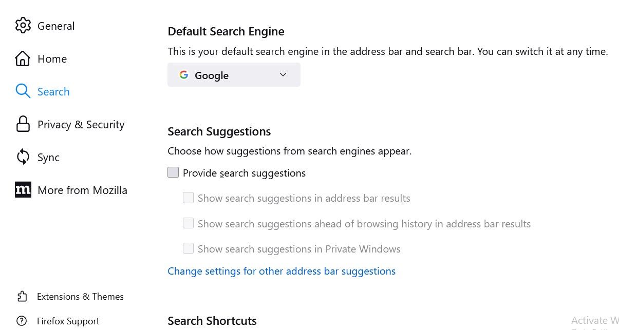 Отключение подсказок в настройках Firefox
