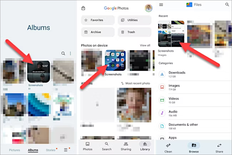 Папки скриншотов в приложении файлового менеджера.