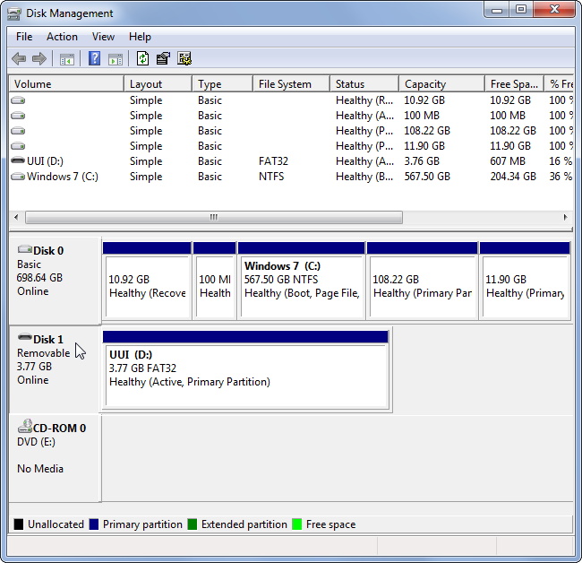 Найти номер диска в окне Управление дисками