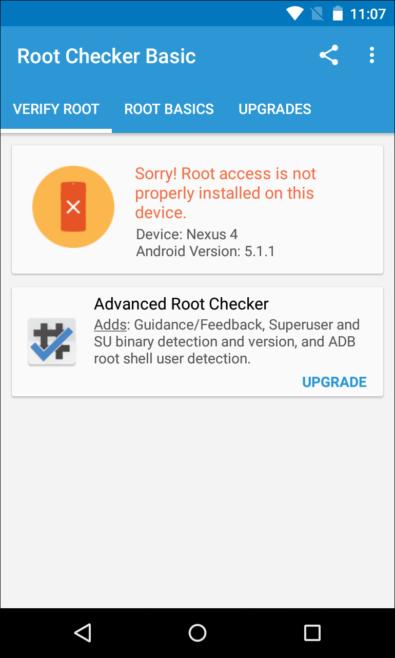Проверка прав root через Root Checker