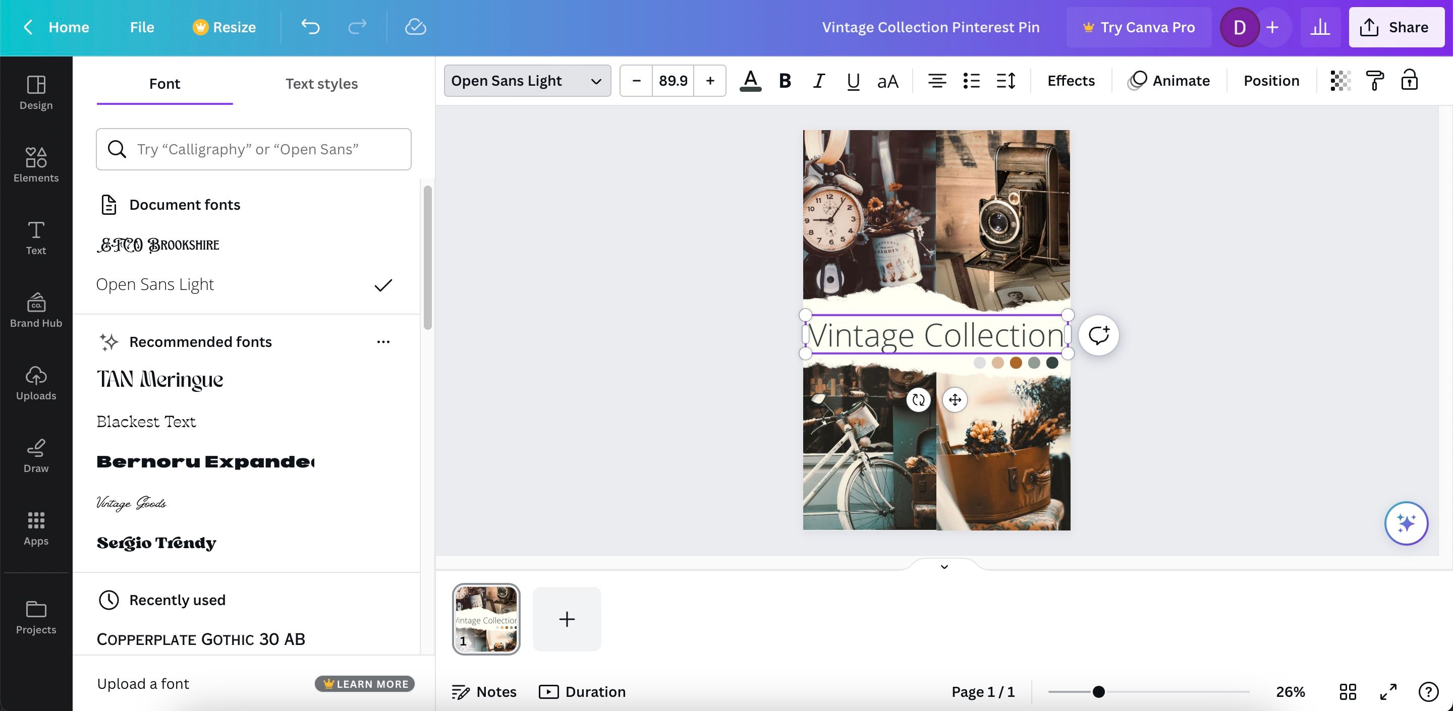 Смена шрифта в Canva