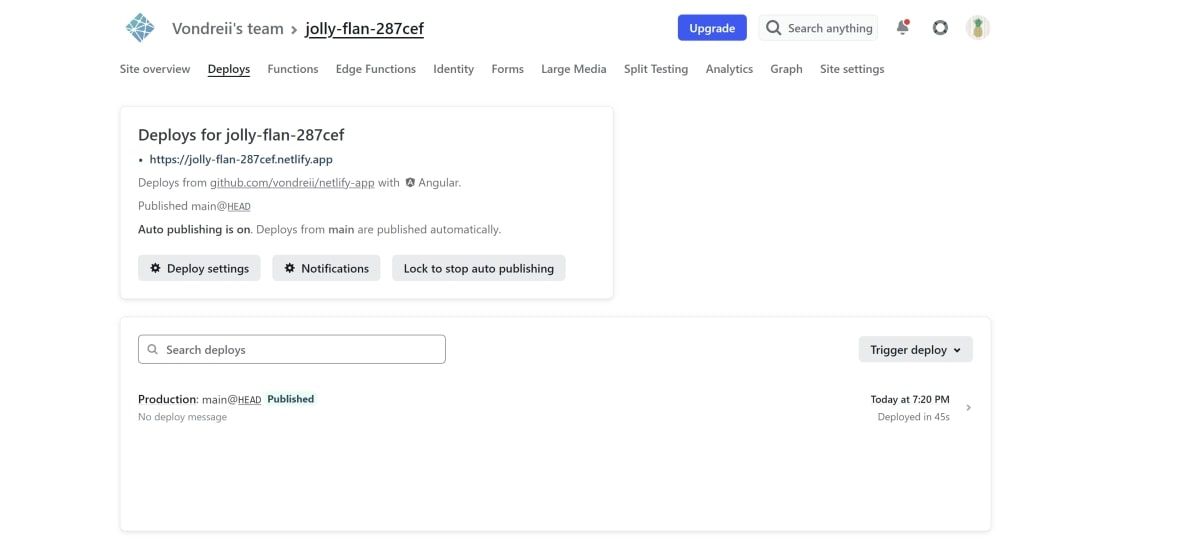Страница сайта в Netlify
