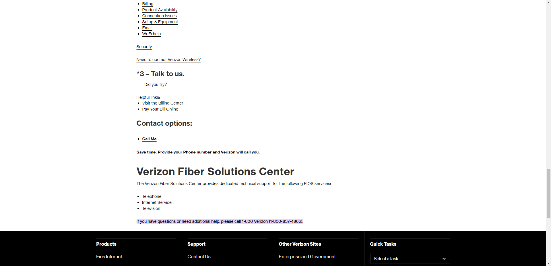 Служба поддержки Verizon Fios — значок контактной информации