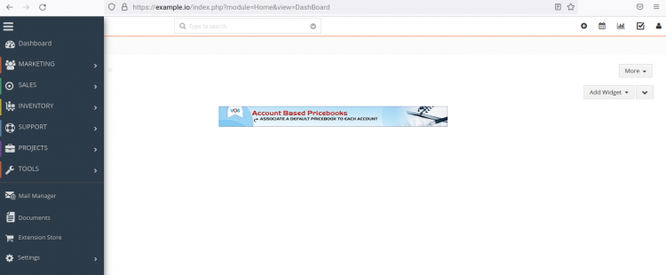 рабочая панель vTiger CRM