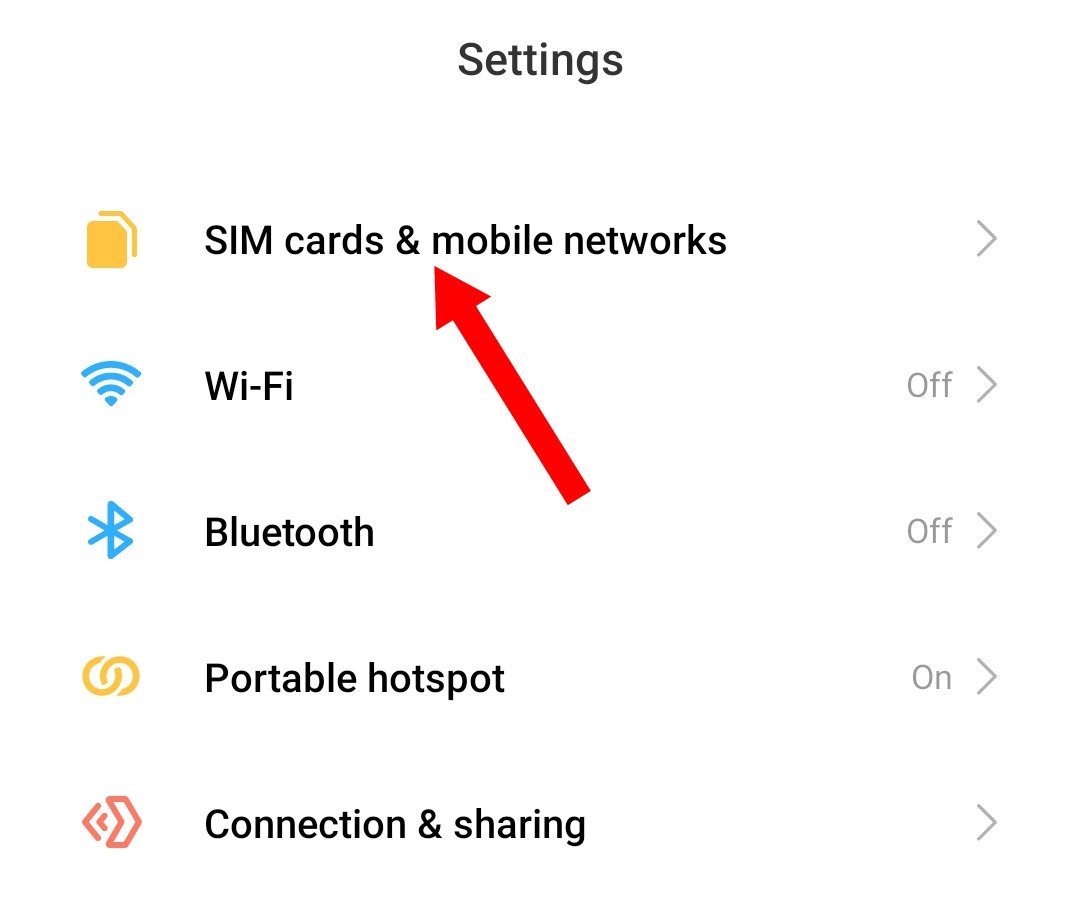 Вкладка SIM-карты и мобильные сети в настройках