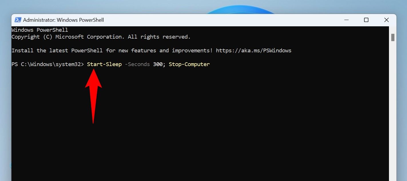Команда для планирования выключения в PowerShell.
