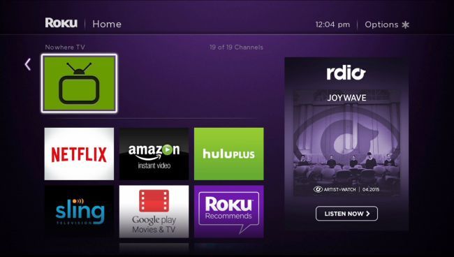 Главный экран Roku с установленными каналами и иконкой приватного канала