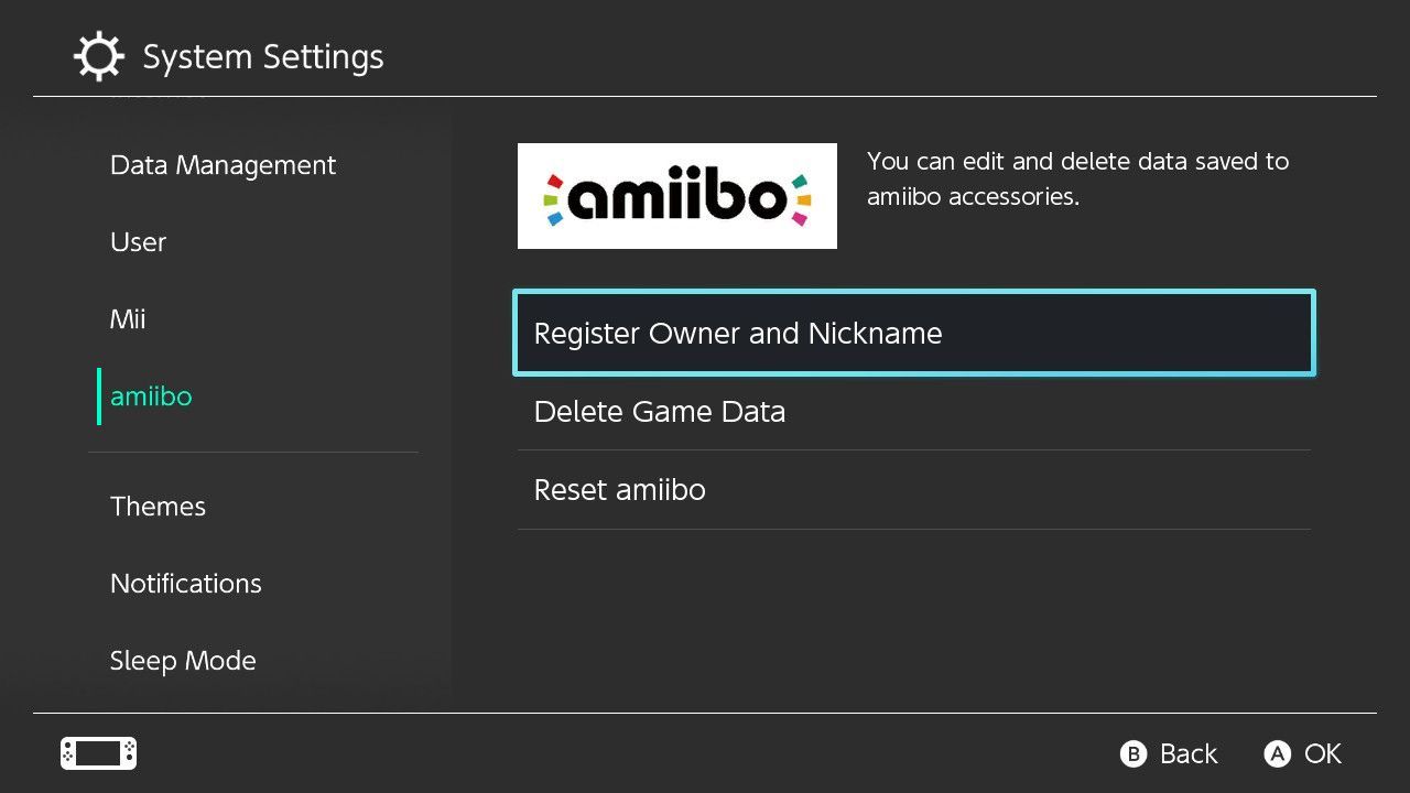 В разделе amiibo выберите Зарегистрировать владельца и никнейм