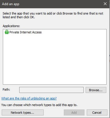 разрешить приложению работать в частной и публичной сети