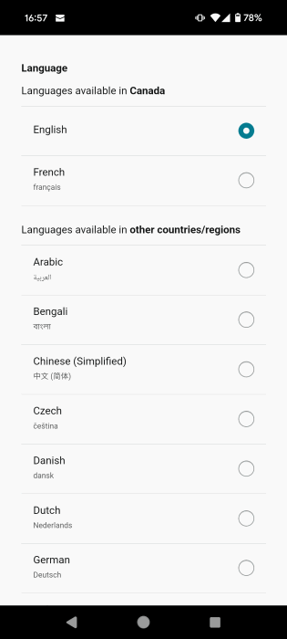 Выбор нового языка в приложении Amazon Shopping на Android после переустановки