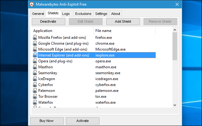 Интерфейс анти‑эксплойт‑программы
