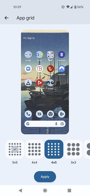 Выбор сетки на Pixel
