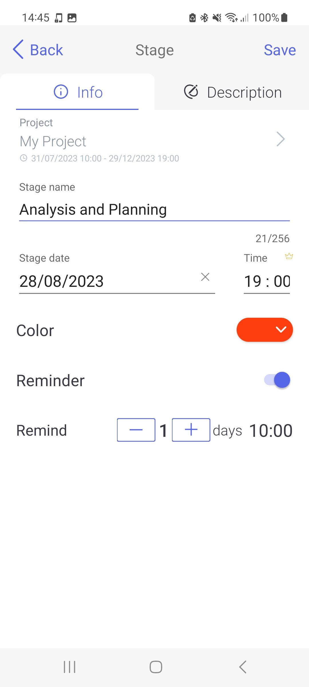 WinGo редактирование этапа плана в приложении