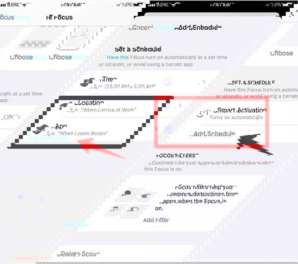 Выбор местоположения или приложения для автоматического включения Фокус