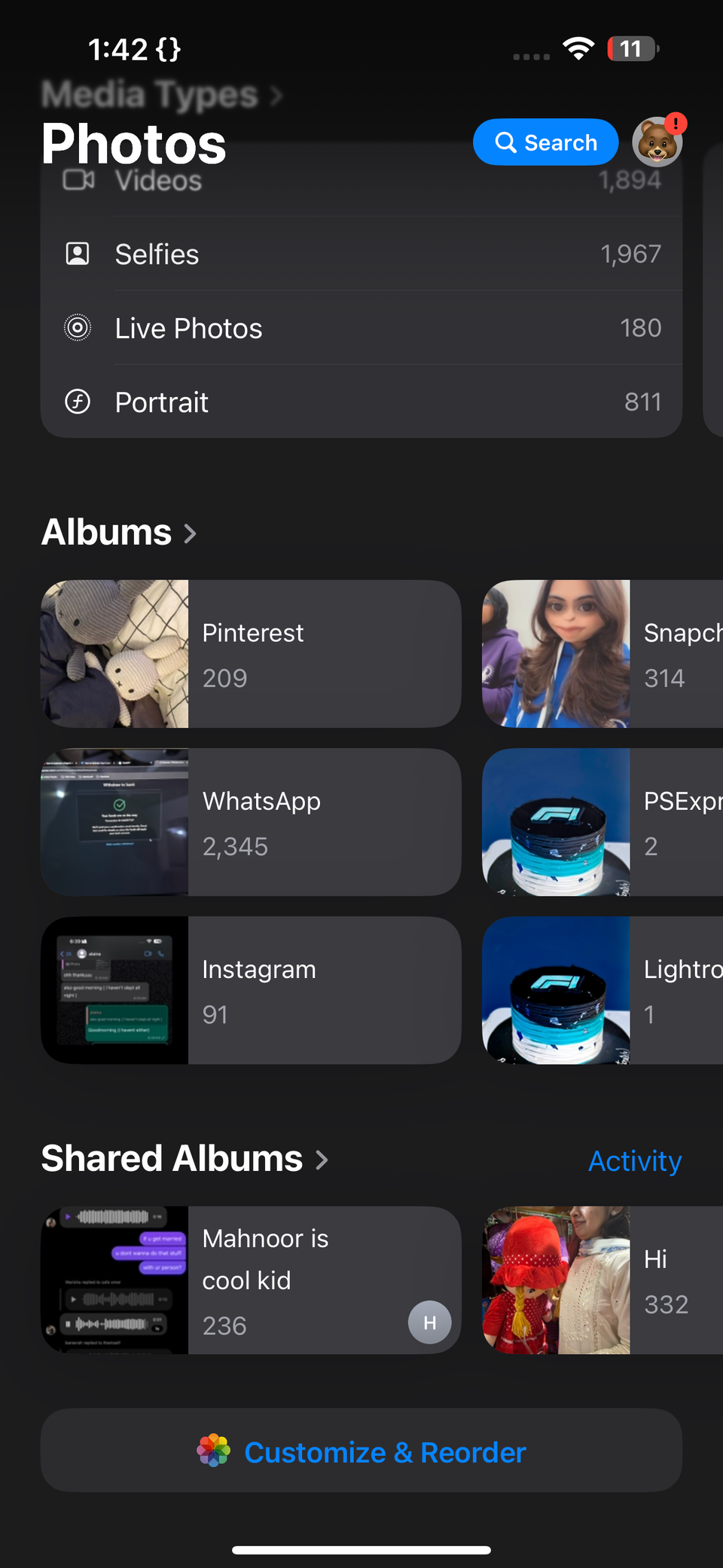 Кнопка «Настроить и упорядочить» в приложении «Фото»