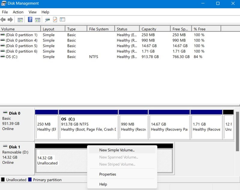 Правый клик по диску в Управлении дисками и выбор 