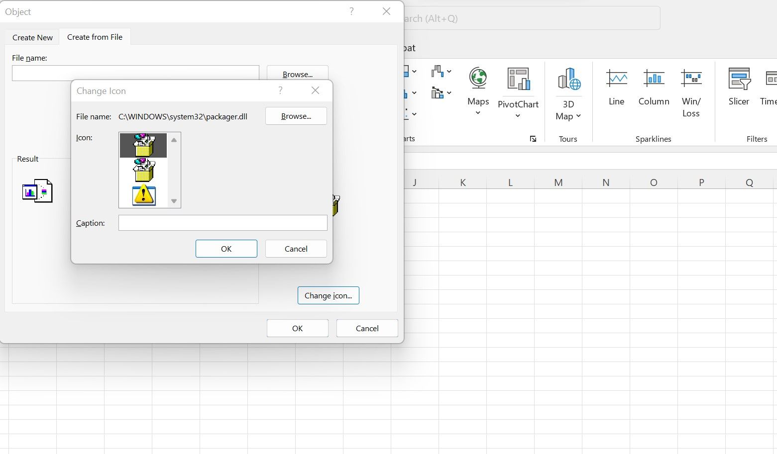 Кнопка Изменить значок в Excel