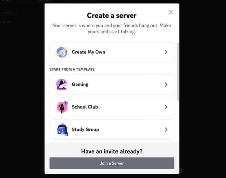 Создание пустого сервера Discord