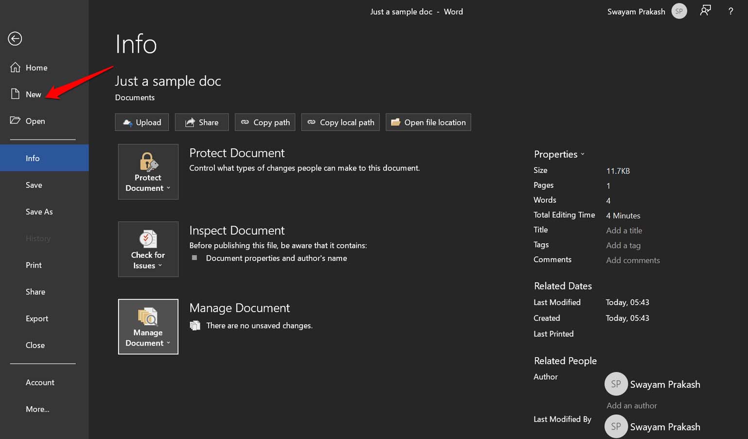 Создание нового документа в Word