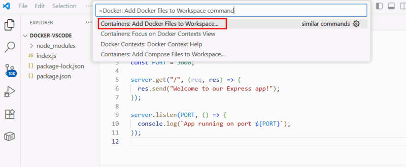 Aggiungi file Docker al workspace