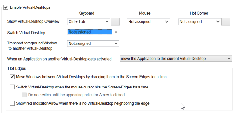 Настройка сочетаний для виртуальных рабочих столов в BetterDesktopTool