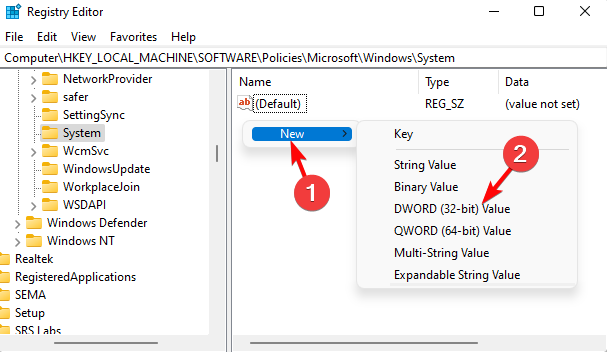 Создание нового DWORD в реестре