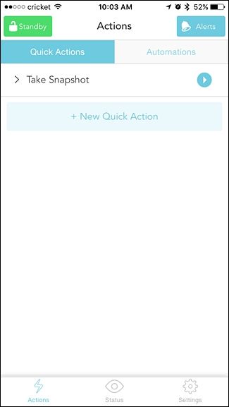 Quick Action отображается в приложении; кнопка запуска справа