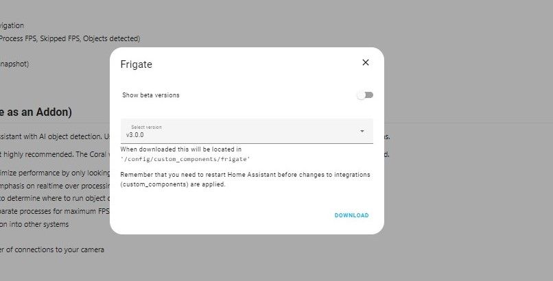 скачать дополнение frigate в Home Assistant