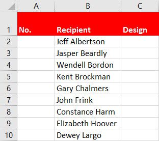 Пример нумерации списка в Excel