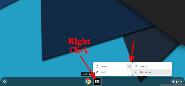 Контекстное меню ярлыка сайта на панели Chromebook