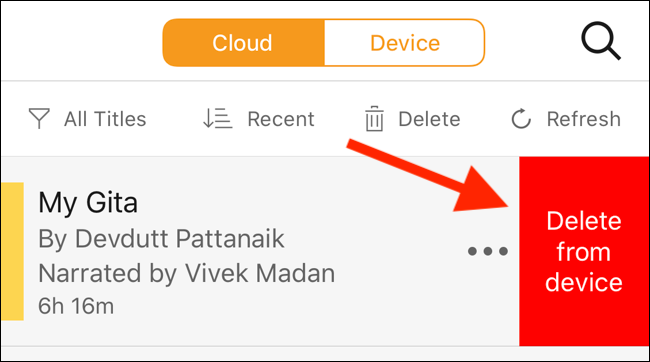 Удаление локально сохранённой аудиокниги в Audible