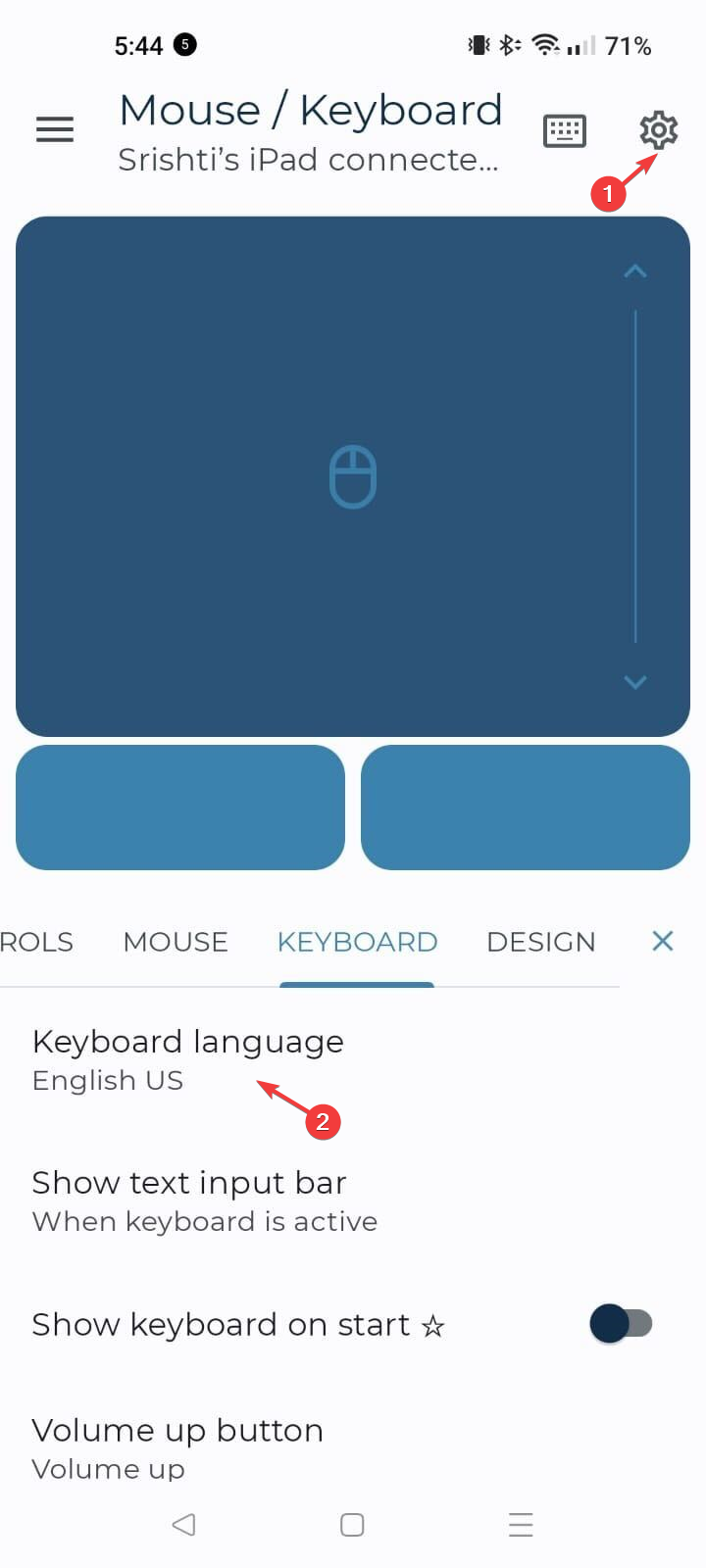 Impostazioni della tastiera nell'app